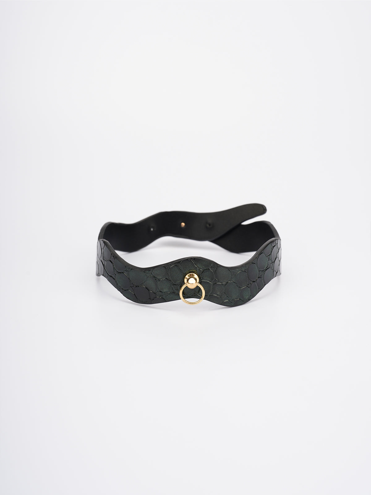 Greenie-Stone Embossed Leather In Blackish Green