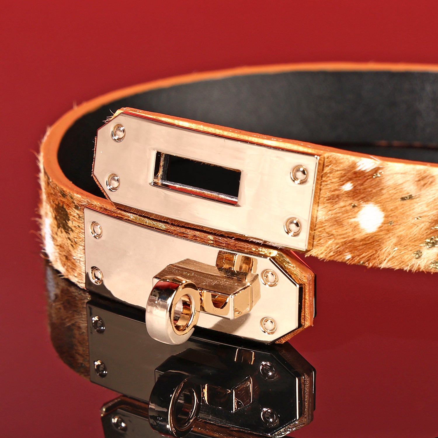 Goldenhour-Fur-Textured Leather In Golden
