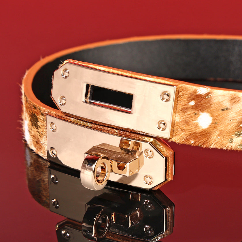 Goldenhour-Fur-Textured Leather In Golden