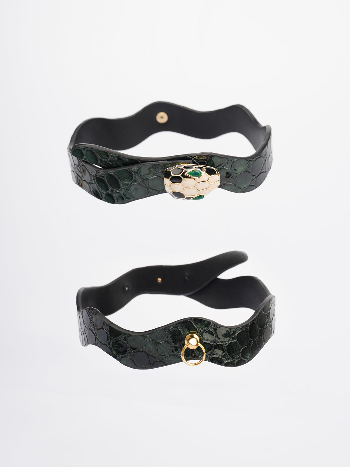 Greenie-Stone Embossed Leather In Blackish Green