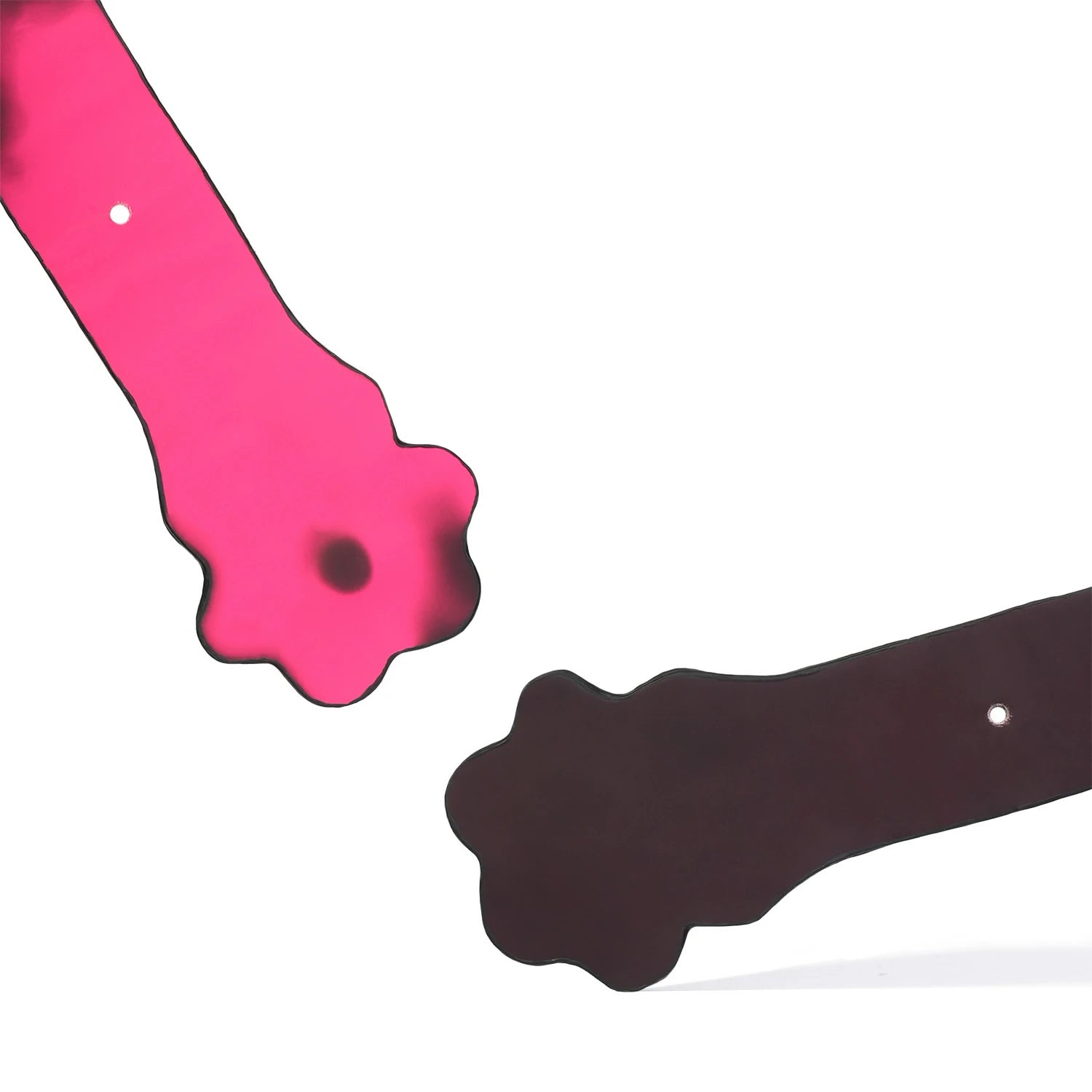 QIYE_Leather_Eye_Clamp_Rhythm_Paddle_Heat_Reactive: Handmade BDSM glasses clip. Serves as wearable necklace, crafted with heat - reactive, color - changing leather. Displays temperature - induced color shift and embossed patterns, blending artisanal kink - play design.