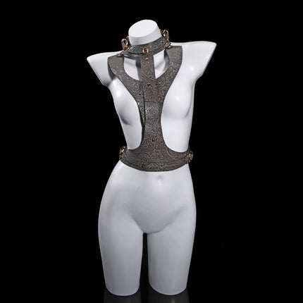 Lagyeta Bondage Harness-Embossed Leather Paisley Patterns