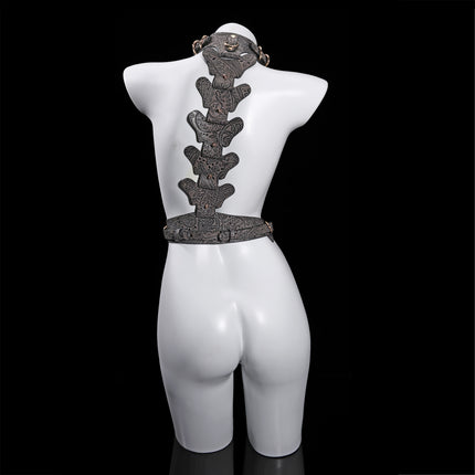 Lagyeta Bondage Harness-Embossed Leather Paisley Patterns