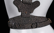 Lagyeta Bondage Harness-Embossed Leather Paisley Patterns