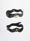 Greenie-Stone Embossed Leather In Blackish Green