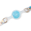 Foam_Handmade_Soft_Silicone_BDSM_Ball_Gag: Handmade BDSM ball gag (sex gag) crafted from soft silicone, featuring iridescent clear straps and a blue foam - textured gag, blending artisanal design for kink play.