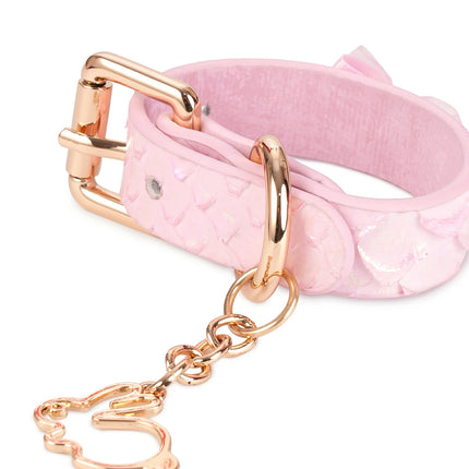 「Rococo Knot」Handmade Pink Embossed Leather Cuffs