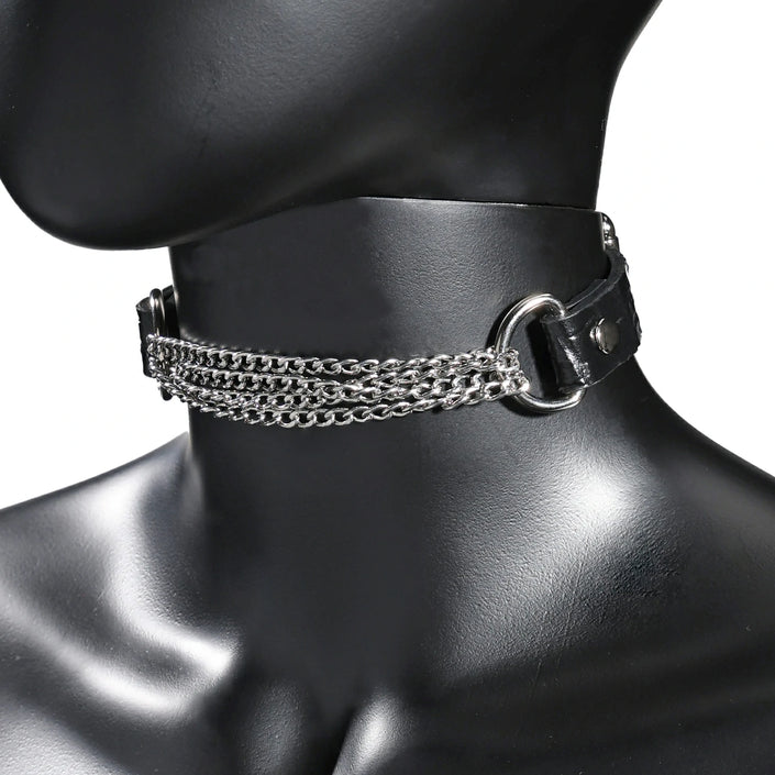 Ripples-Leather Choker In Glossy Black