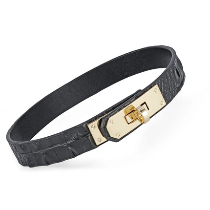 Crocodile Tears-Embossed Leather In Glossy Black