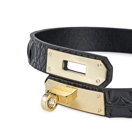 Crocodile Tears-Embossed Leather In Glossy Black