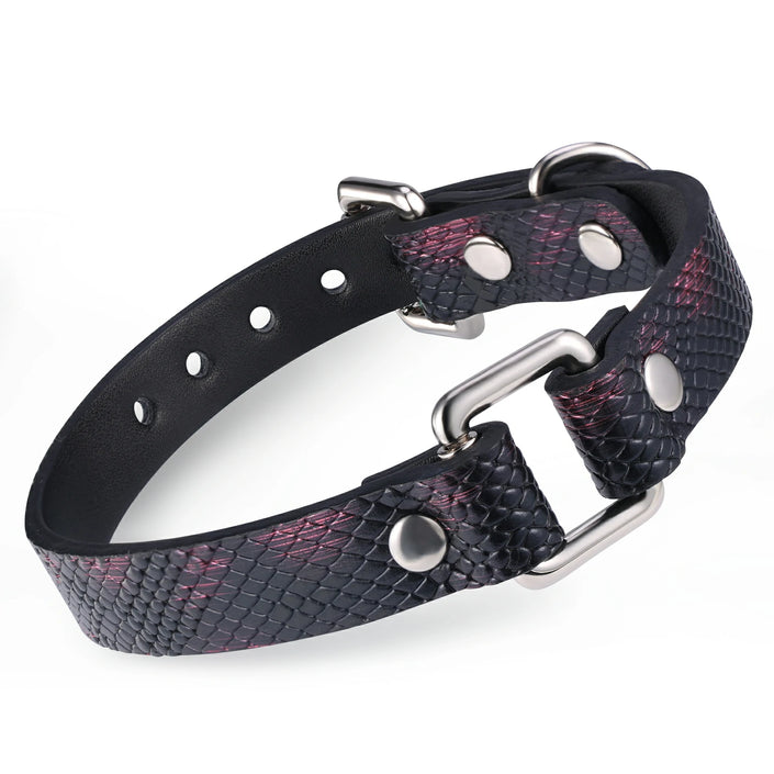 Enola-Serpentine Embossed Leather Choker