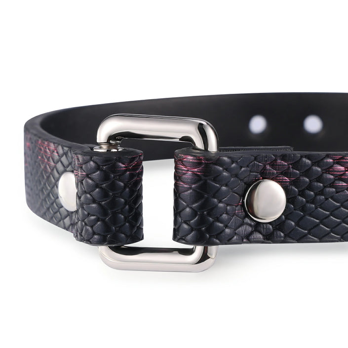 Enola-Serpentine Embossed Leather Choker
