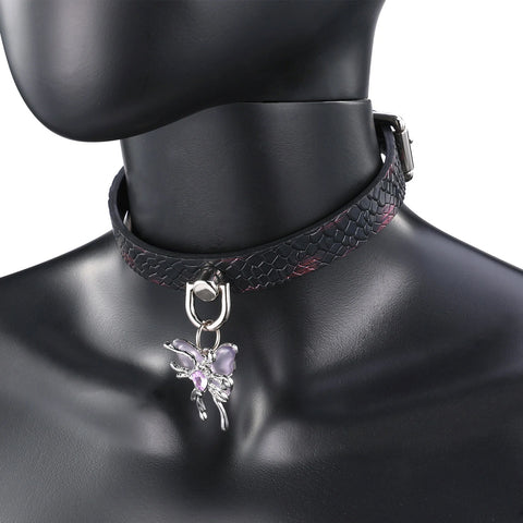 Espejito-Embossed Leather With Transparent Purple Butterfly