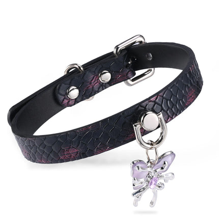 Espejito-Embossed Leather With Transparent Purple Butterfly
