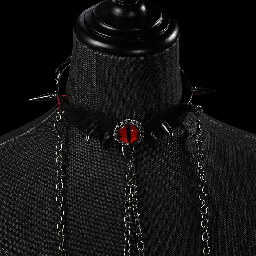 「Evil Eyes」Handmade Color-changing Leather Choker
