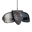QIYE_Leather_Eye_Clamp_Rhythm_Paddle_Heat_Reactive: Handmade BDSM glasses clip. Doubles as wearable necklace, made of heat - reactive, color - changing leather, blending artisanal kink - play style, shown clipped on glasses.