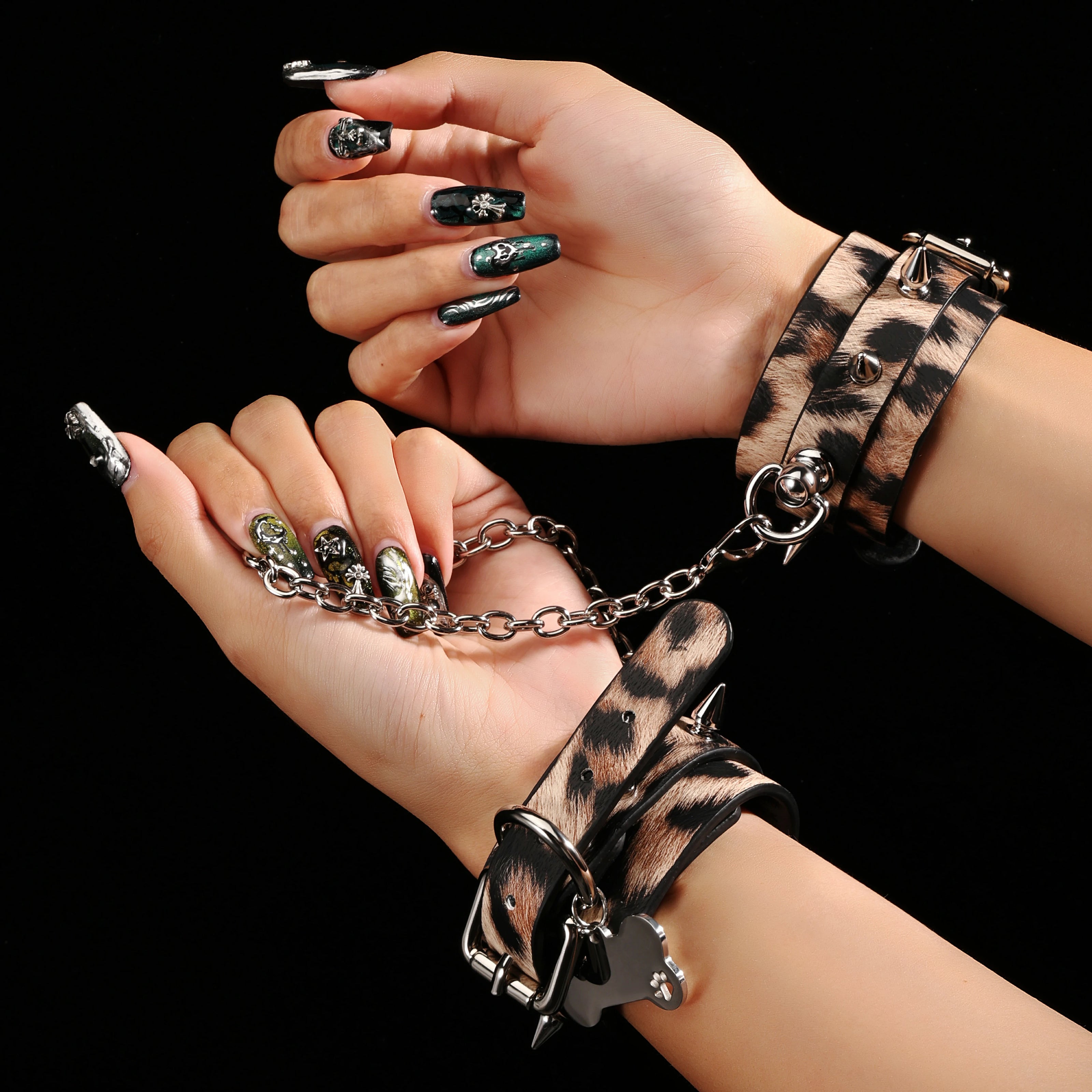 「Hunter Shadow」Handmade Leopard Print Leather Cuffs