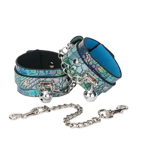 Green Firefly-Embossed Leather Bracelet With Bells
