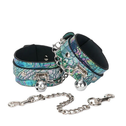 Green Firefly-Embossed Leather Bracelet With Bells