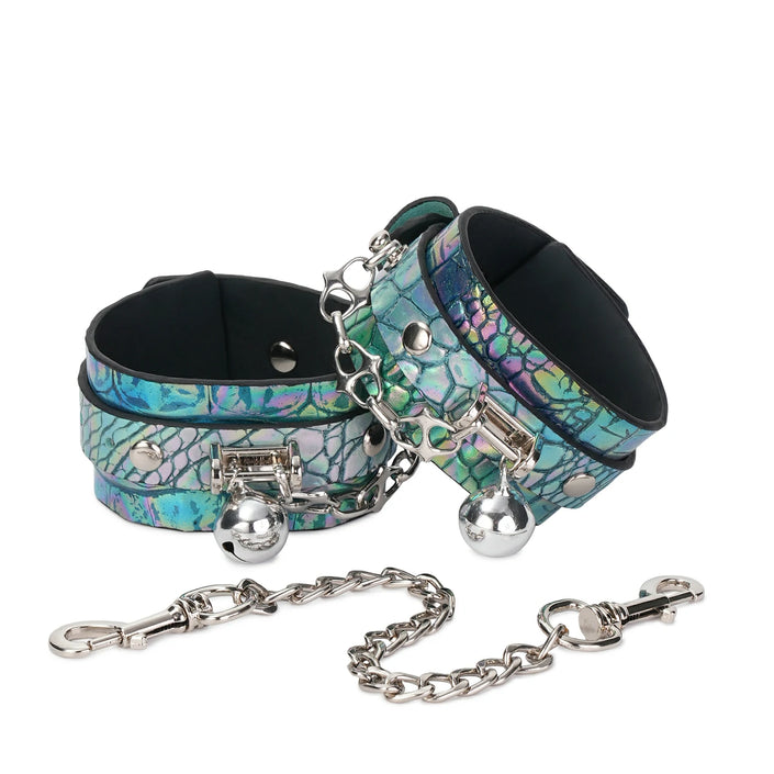 Green Firefly-Embossed Leather Bracelet With Bells