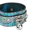 Green Firefly-Embossed Leather Bracelet With Bells