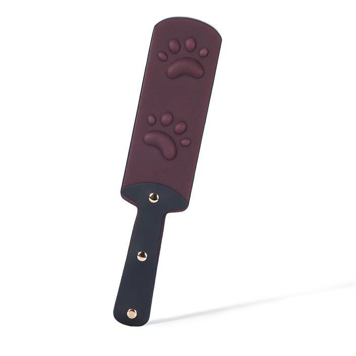 「Holy Seal」Handmade Color - changing Leather Paddle: Handmade BDSM paw print paddle. Crafted from heat - reactive, color - changing leather. Features dual embossed surfaces (paw prints & gothic crosses) for varied impact play, blending artisanal design with heavier impact power.
