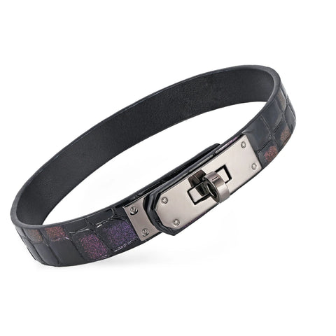 Kelly-Embossed Leather In Jet Black With Violet Shimmer