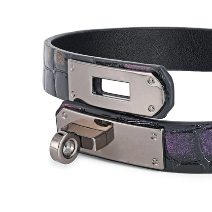 Kelly-Embossed Leather In Jet Black With Violet Shimmer