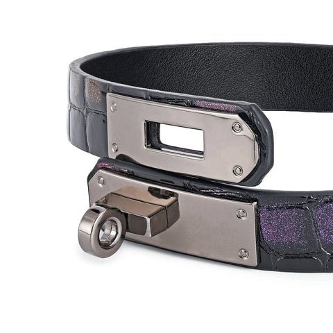 Kelly-Embossed Leather In Jet Black With Violet Shimmer