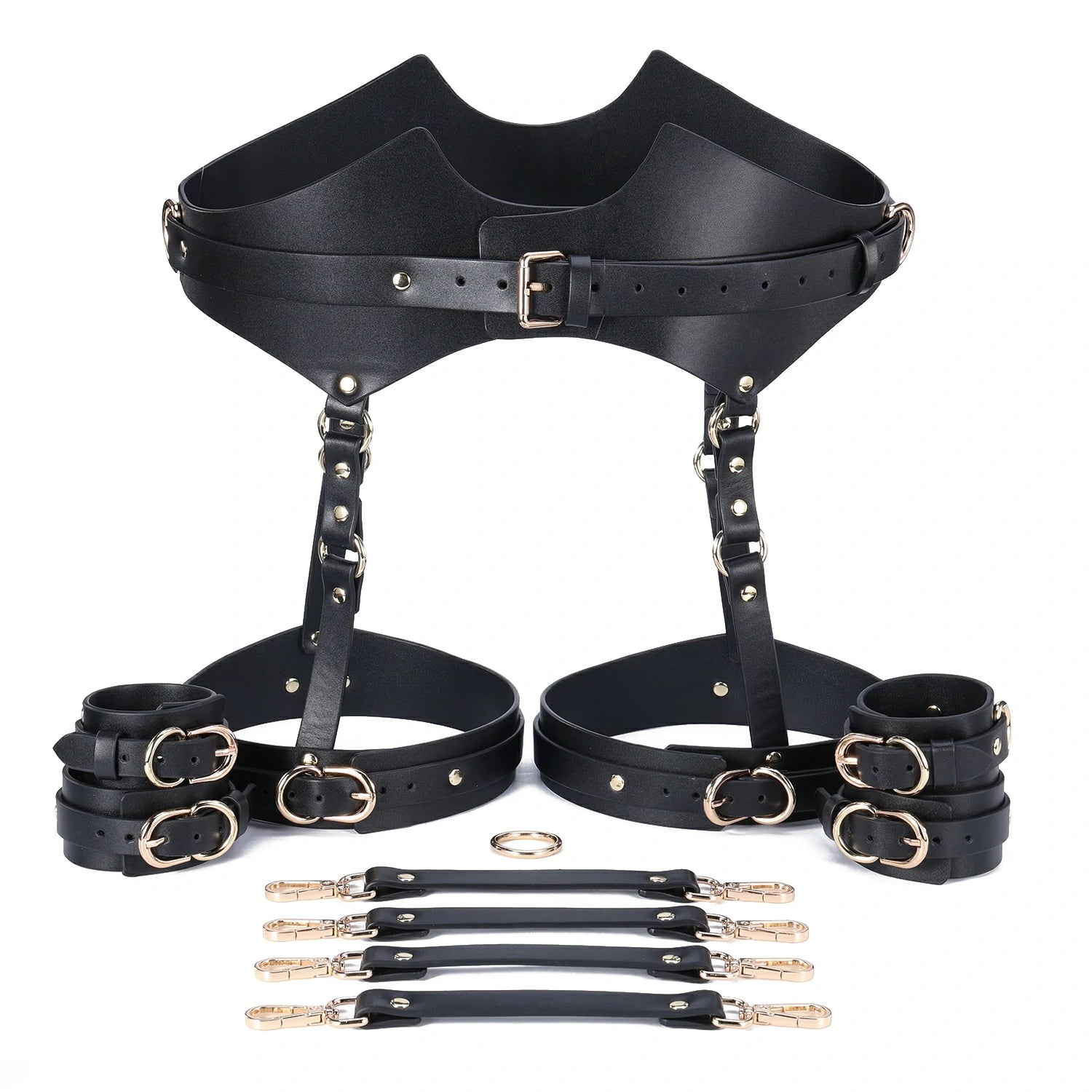 「Nighdess」Handmade BDSM Leather Thigh Harness & Cuffs Set