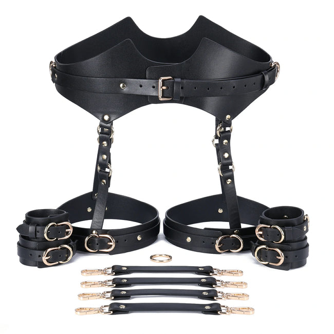 「Nighdess」Handmade BDSM Leather Thigh Harness & Cuffs Set