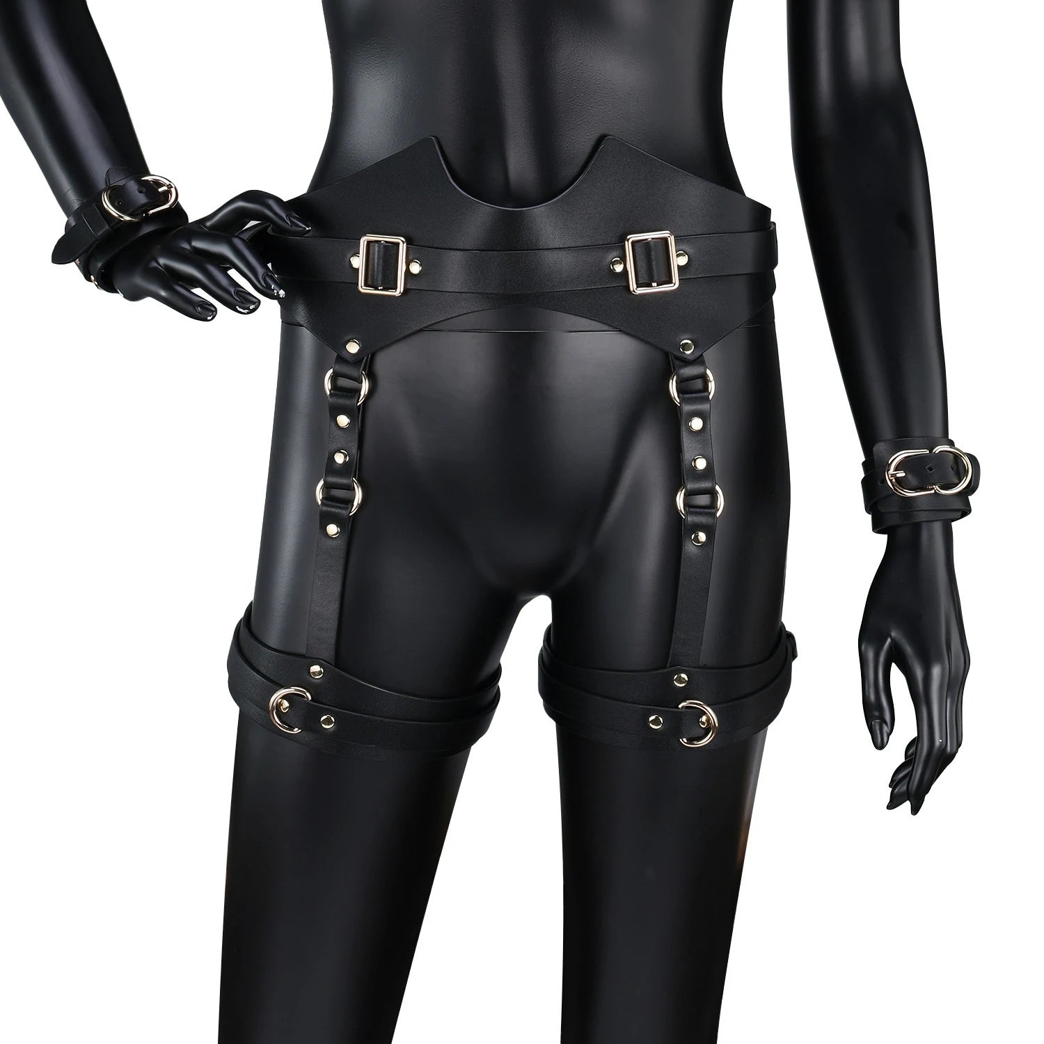 「Nighdess」Handmade BDSM Leather Thigh Harness & Cuffs Set