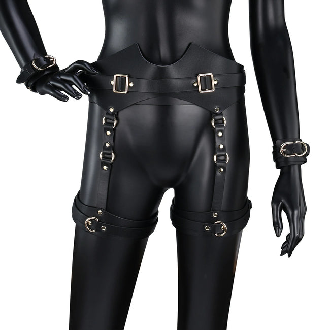 「Nighdess」Handmade BDSM Leather Thigh Harness & Cuffs Set