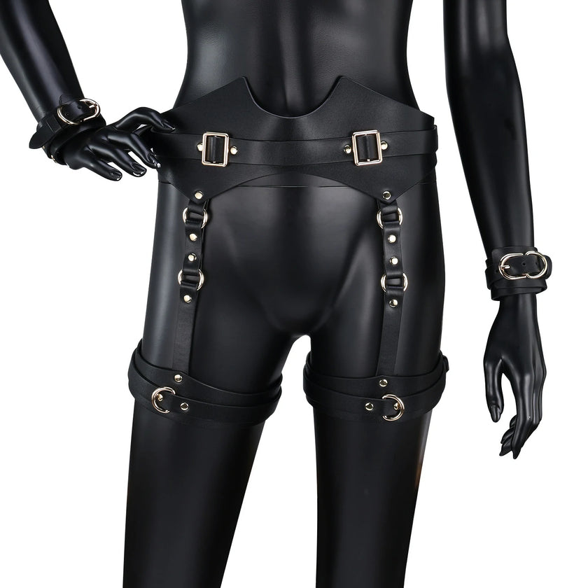 「Nighdess」Handmade BDSM Leather Thigh Harness & Cuffs Set