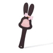 QIYE_Leather_Patting_the_Rabbit_Paddle_Heat_Reactive: Handmade BDSM rabbit paddle. Features black leather (pre - color - change) with heat - reactive trait, plus pink bow - bell, bunny ears, and plush center, blending artisanal design for kink play.
