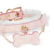 Pink Lady-Pink Leather Collar With Bone-Shaped Pendant