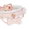 Pink Lady-Pink Leather Collar With Bone-Shaped Pendant