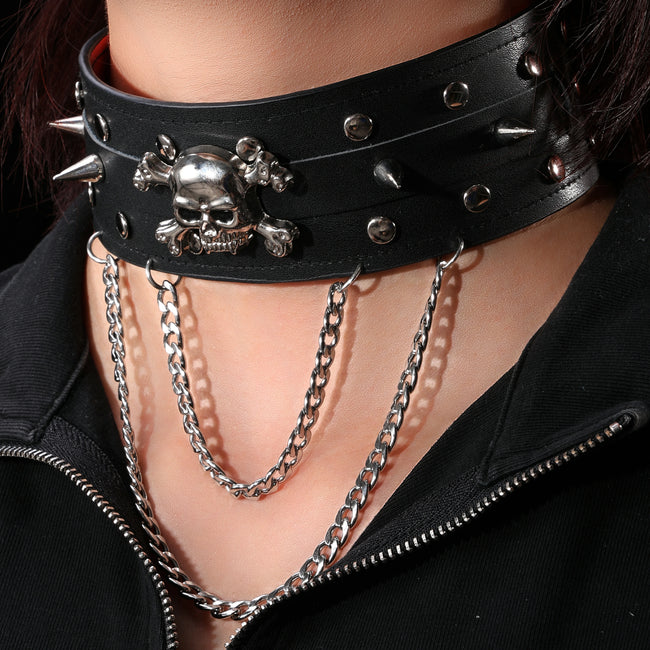 「Prison Chain」Handmade Leather Gothic Spike Chain Collar