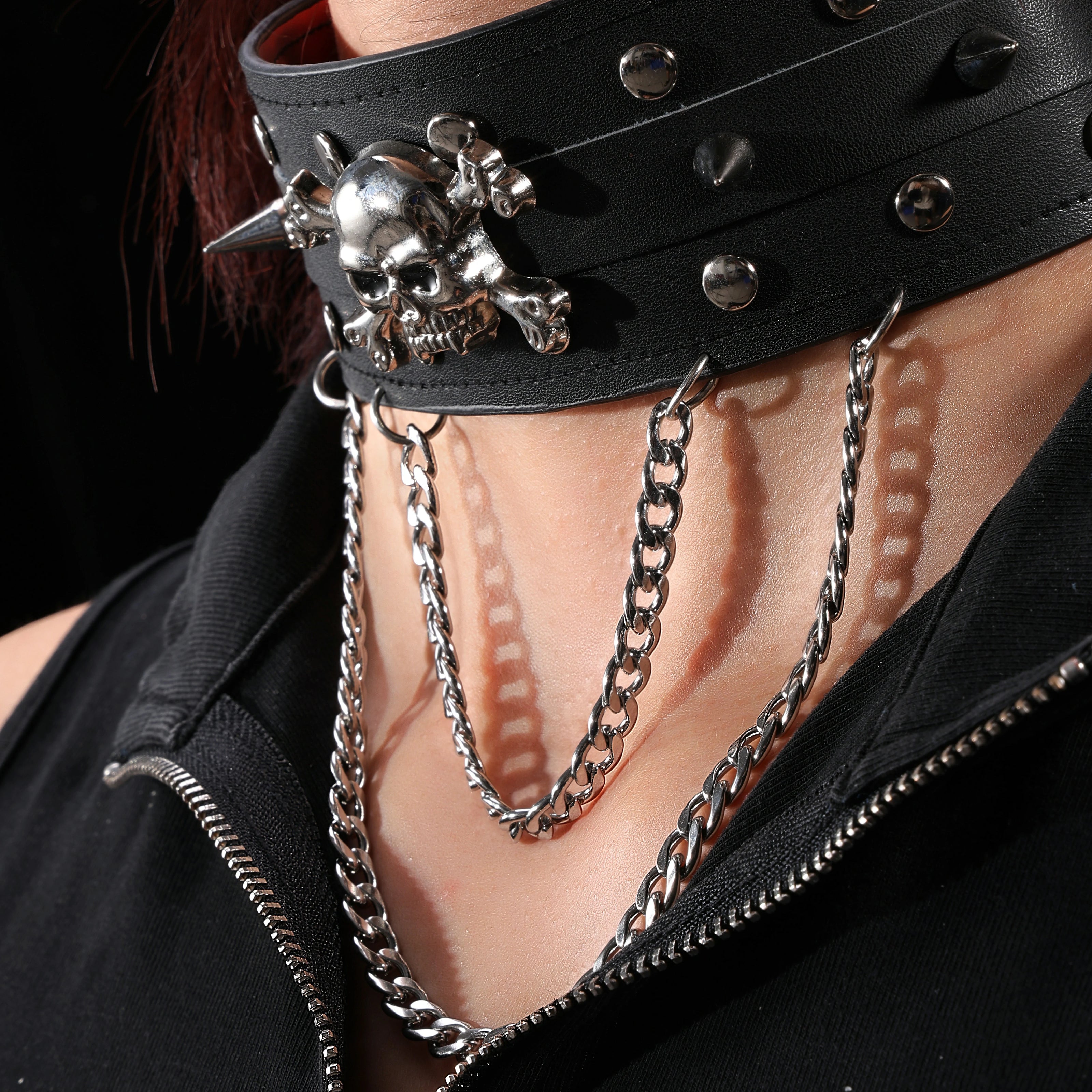 「Prison Chain」Handmade Leather Gothic Spike Chain Collar