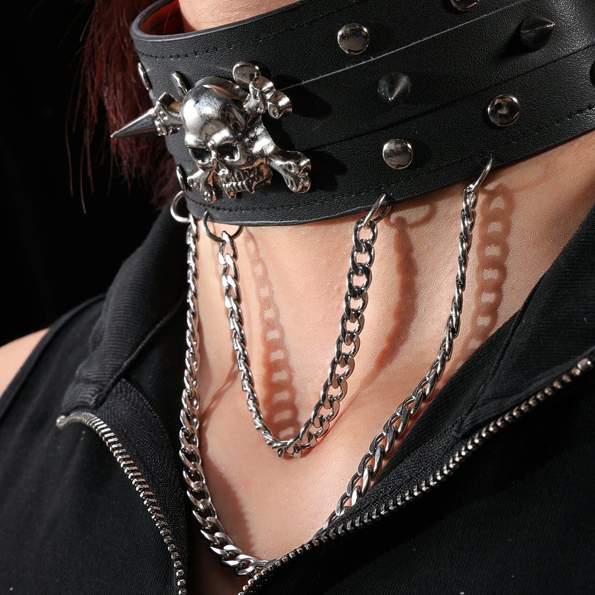 「Prison Chain」Handmade Leather Gothic Spike Chain Collar