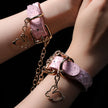 「Rococo Knot」Handmade Pink Embossed Leather Cuffs