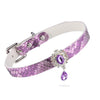 QIYE_Leather_Tear_Of_Ames_Collar_Choker_Purple: A purple leather choker collar with a textured pattern, featuring a large ornate purple gemstone surrounded by smaller crystals, metallic studs, and a metal buckle for adjustability.