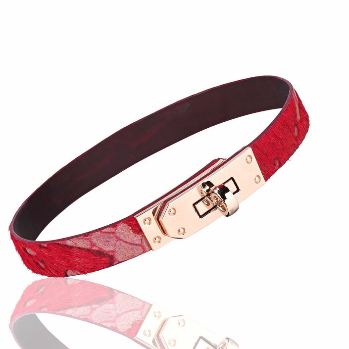 Redmoon-Leather Choker In Scarlet