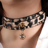 「Golden Spot」Handmade Leopard Print Leather Choker With Bell